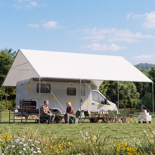 EROMMY 20x20 FT Metal Carport with Reinforced Base and Waterproof Roof, Heavy Duty Garage Shelter for SUVs, Trucks and Boats, White