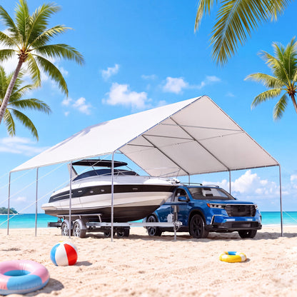 EROMMY 20x20 FT Metal Carport with Reinforced Base and Waterproof Roof, Heavy Duty Garage Shelter for SUVs, Trucks and Boats, White