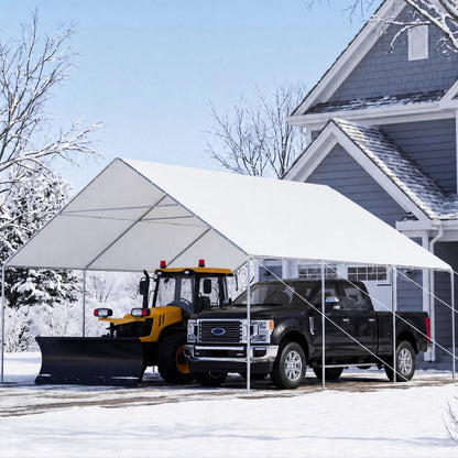 EROMMY 20x20 FT Metal Carport with Reinforced Base and Waterproof Roof, Heavy Duty Garage Shelter for SUVs, Trucks and Boats, White