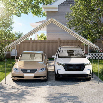 EROMMY 20x20 FT Metal Carport with Reinforced Base and Waterproof Roof, Heavy Duty Garage Shelter for SUVs, Trucks and Boats, White