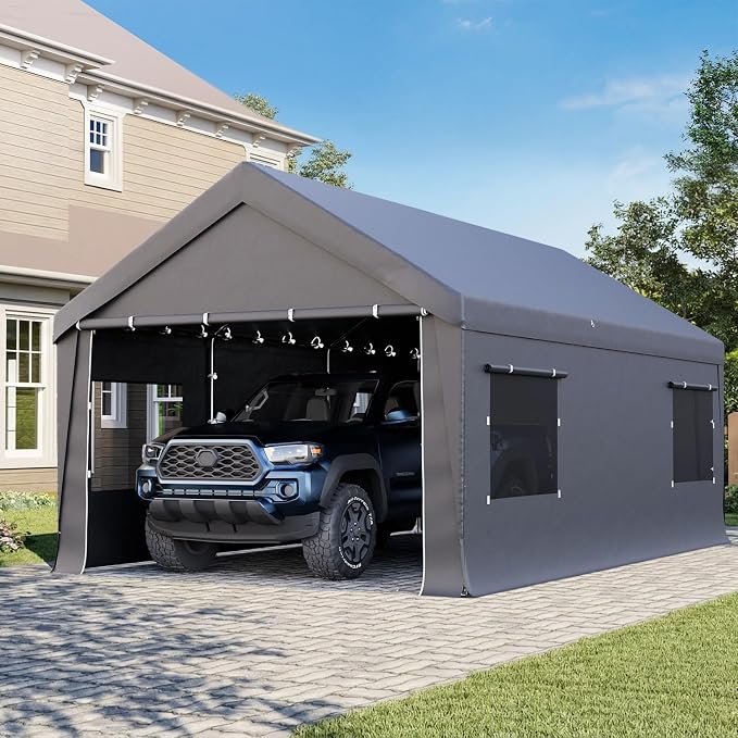 EROMMY 10x20 FT Heavy Duty Carport Canopy with Sidewalls, Grey