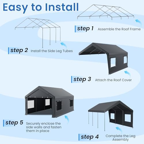 EROMMY 10x20 FT Heavy Duty Carport Canopy with Sidewalls, Grey