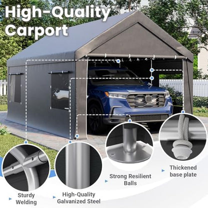 EROMMY 10x20 FT Heavy Duty Carport Canopy with Sidewalls, Grey