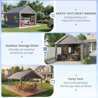 EROMMY 10x20 FT Heavy Duty Carport Canopy with Sidewalls, Grey