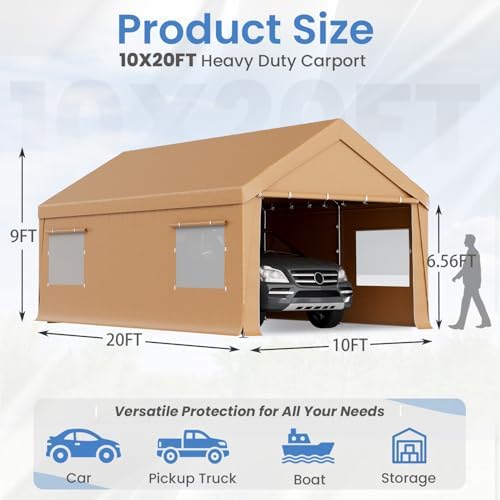 EROMMY 10x20 FT Heavy Duty Carport Canopy with Sidewalls, Yellow
