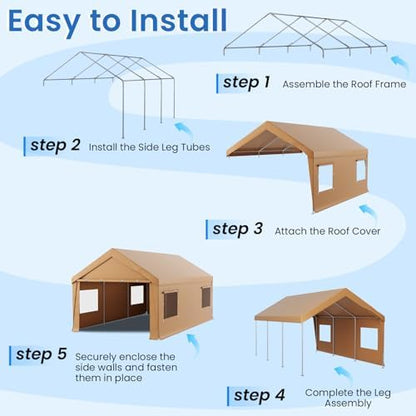 EROMMY 10x20 FT Heavy Duty Carport Canopy with Sidewalls, Yellow