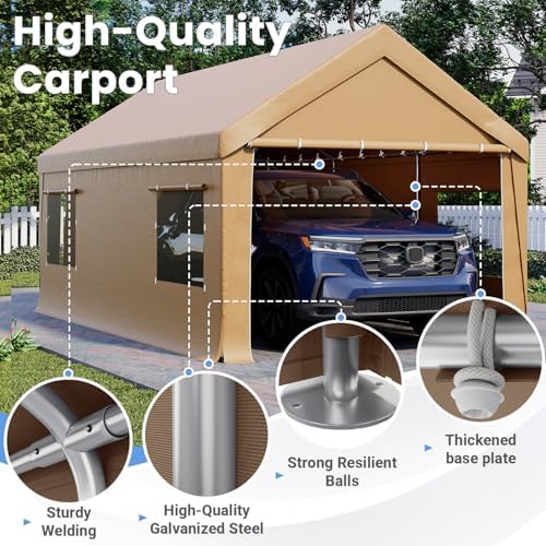 EROMMY 10x20 FT Heavy Duty Carport Canopy with Sidewalls, Yellow