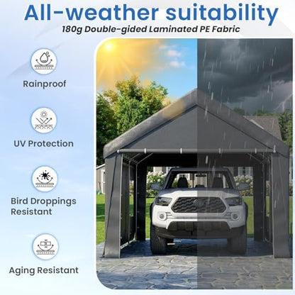EROMMY 12x20 FT Heavy Duty Carport Canopy with Sidewalls, Grey
