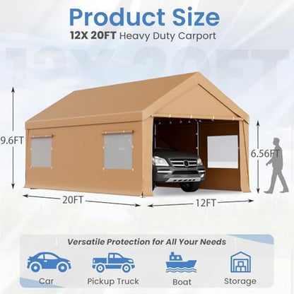 EROMMY 12x20 FT Heavy Duty Carport Canopy with Sidewalls, Yellow
