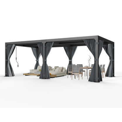 EROMMY 10x20 Metal Louvered Pergola with Outdoor Curtains, Dark Grey