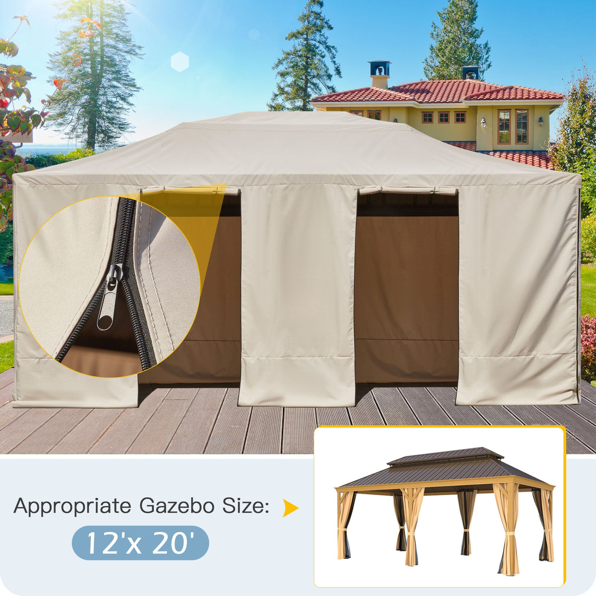 EROMMY Gazebo Cover for 12'x20' Gazebos, Beige(Gazebo not Included)