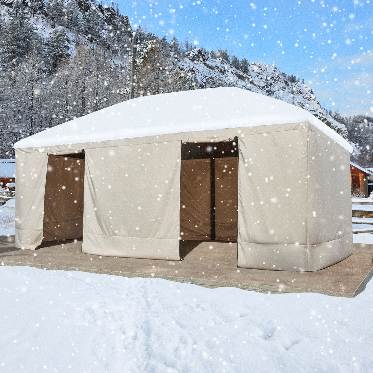 EROMMY Gazebo Cover for 12'x20' Gazebos, Beige(Gazebo not Included)