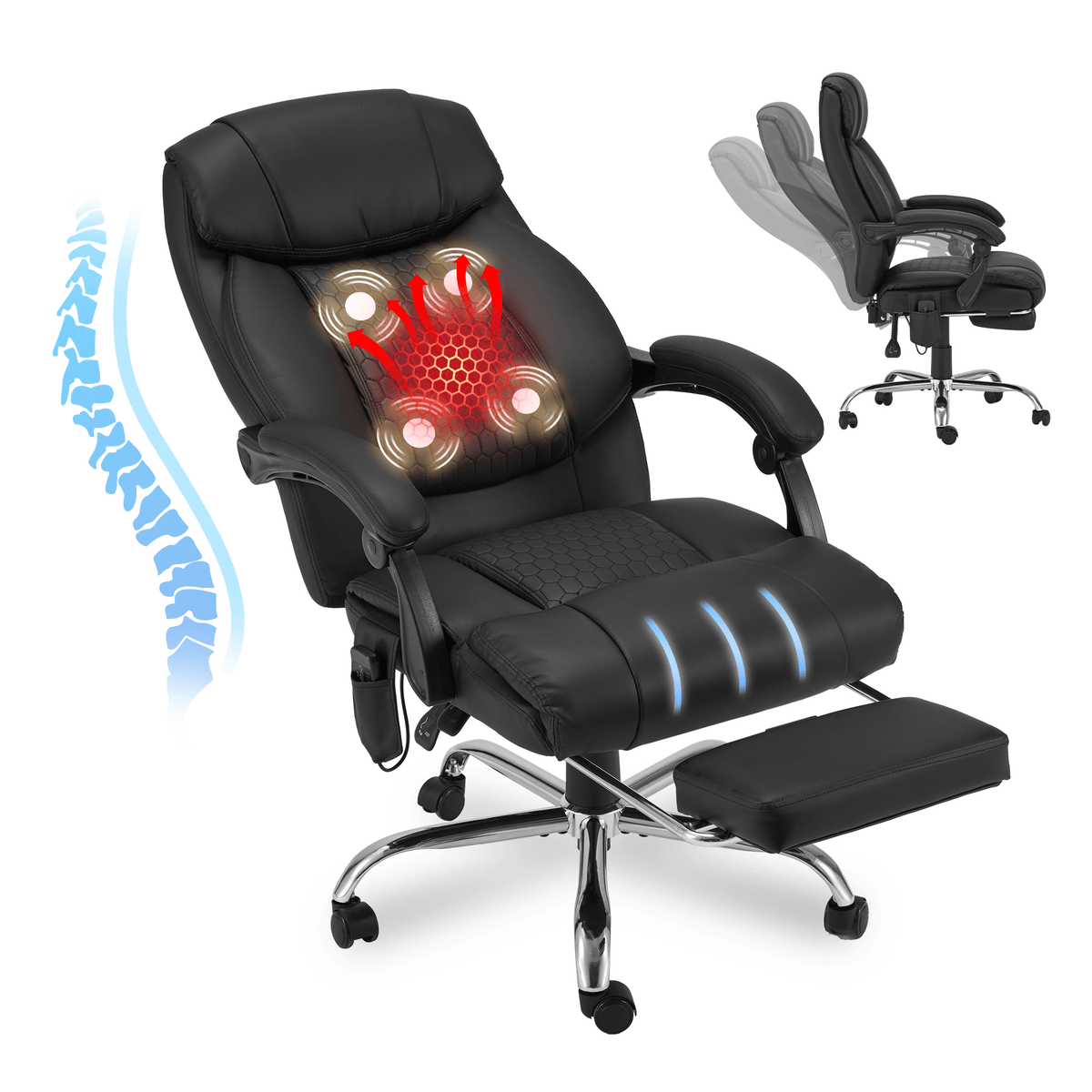 Erommy Executive Heat & Massage Reclining Leather Ergonomic Office Chairs, Black (2 Pack)