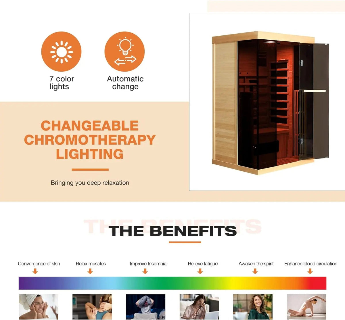 EROMMY Infrared 2 Person Sauna with Chromotherapy Heater for Home or Gym
