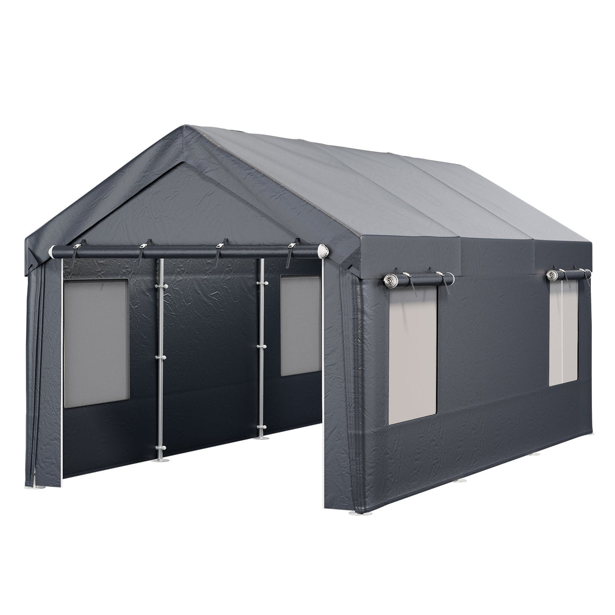 EROMMY Carport, 10' x 20' Heavy Duty Carport with Roll-up Windows，Portable Garage with Removable Sidewalls, Car Canopy for Truck, Tractor, Boat, Gray