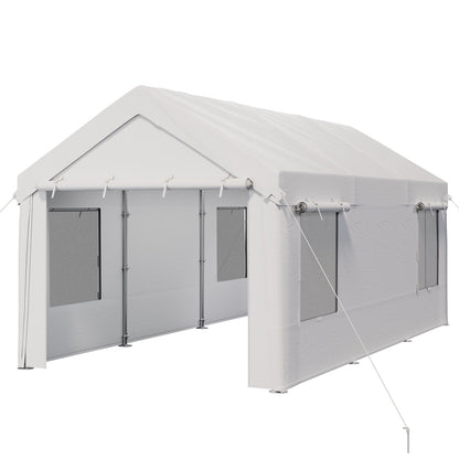 EROMMY Carport, 10' x 20' Heavy Duty Carport with Roll-up Windows，Portable Garage with Removable Sidewalls, Car Canopy  for Truck, Tractor, Boat, White