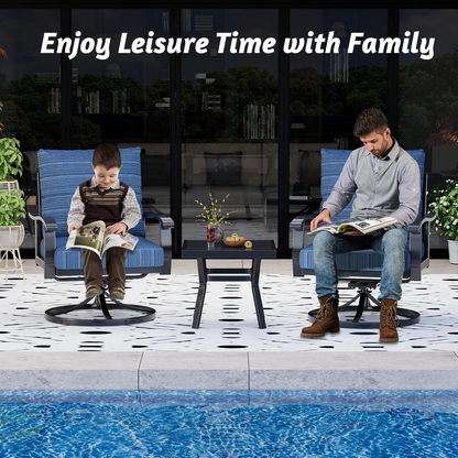EROMMY Outdoor Swivel Rocker Patio Chairs with Ottomans, 5 PCS Bistro Set for Garden, Deck, Blue