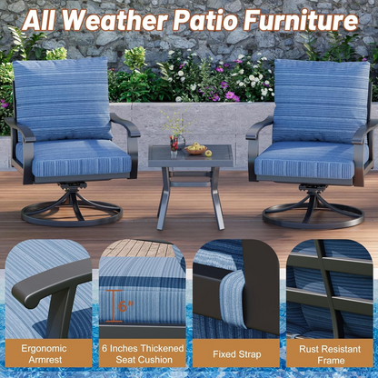 EROMMY Outdoor Swivel Rocker Patio Chairs with Ottomans, 5 PCS Bistro Set for Garden, Deck, Blue