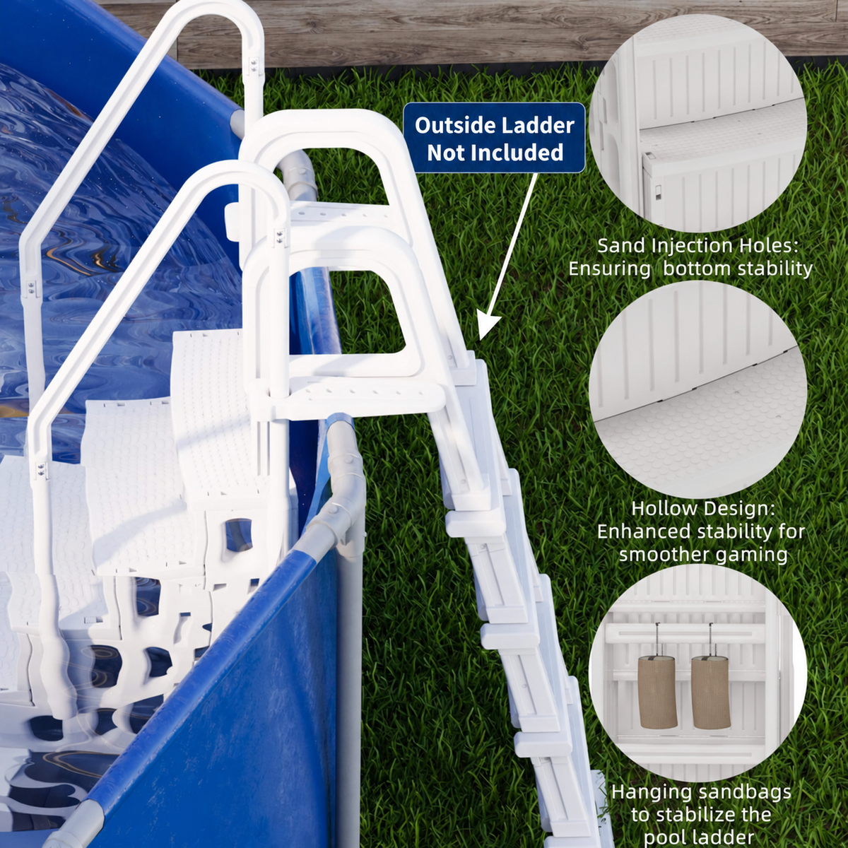EROMMY Pool Ladder, 4-Step Pool Stairs with Double Handrails and Non-Slip Steps for 48-54” Above Ground and In-Ground Pools, White
