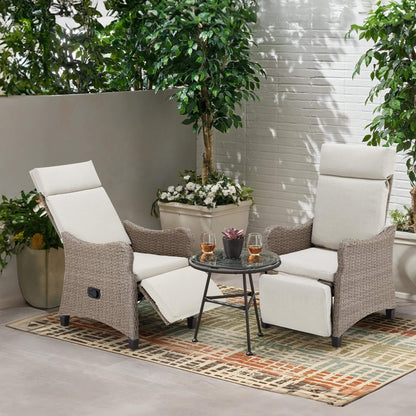 EROMMY Outdoor Wicker Recliner Chairs Set of 2 with Adjustable Backrest & Footrest, Light Gray