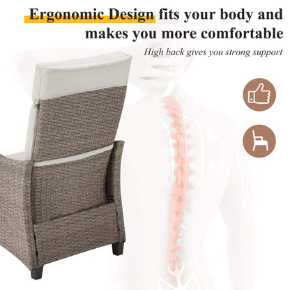 EROMMY Outdoor Wicker Recliner Chairs Set of 2 with Adjustable Backrest & Footrest, Light Gray