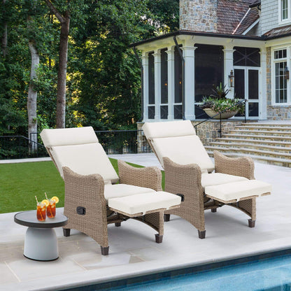 EROMMY Outdoor Wicker Recliner Chair with Footrest, Patio Rattan Armchair, Light Gray