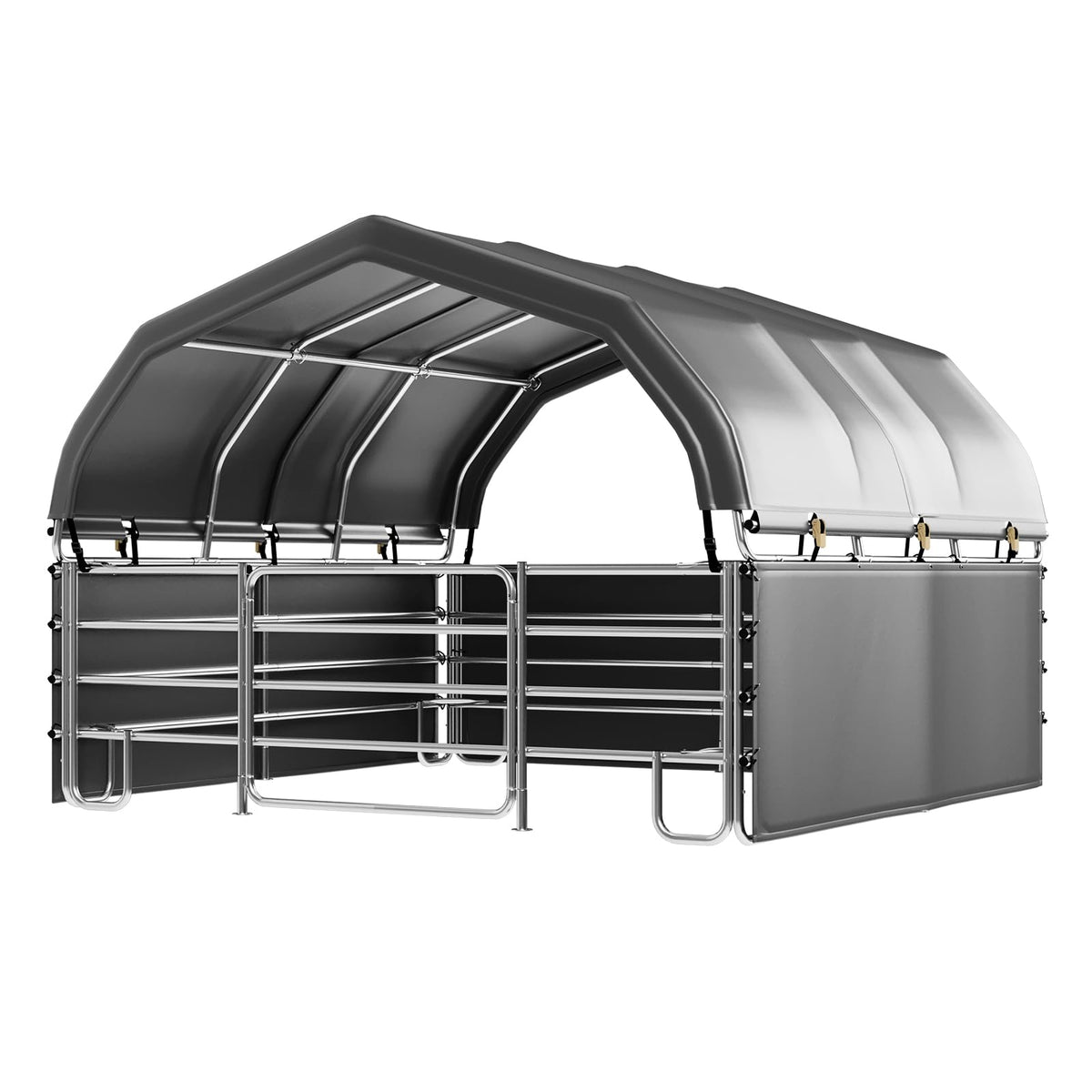 EROMMY 12'x12'x9.2' Corral and Livestock Shelter, Heavy Duty Round Style Canopy, Waterproof and UV Treated Steel Frame Cover, Easy Assembly Stable and Temporary Farm Shed, Grey