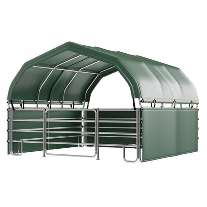 EROMMY 12'x12'x9.2' Corral and Livestock Shelter, Heavy Duty Round Style Canopy, Waterproof and UV Treated Steel Frame Cover, Easy Assembly Stable and Temporary Farm Shed, Green