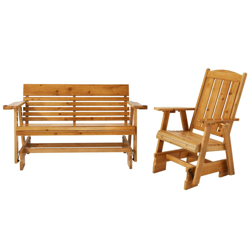 EROMMY Patio Glider Bench Chair Set with Cup Holders, Ergonomic Deep Contoured Seat