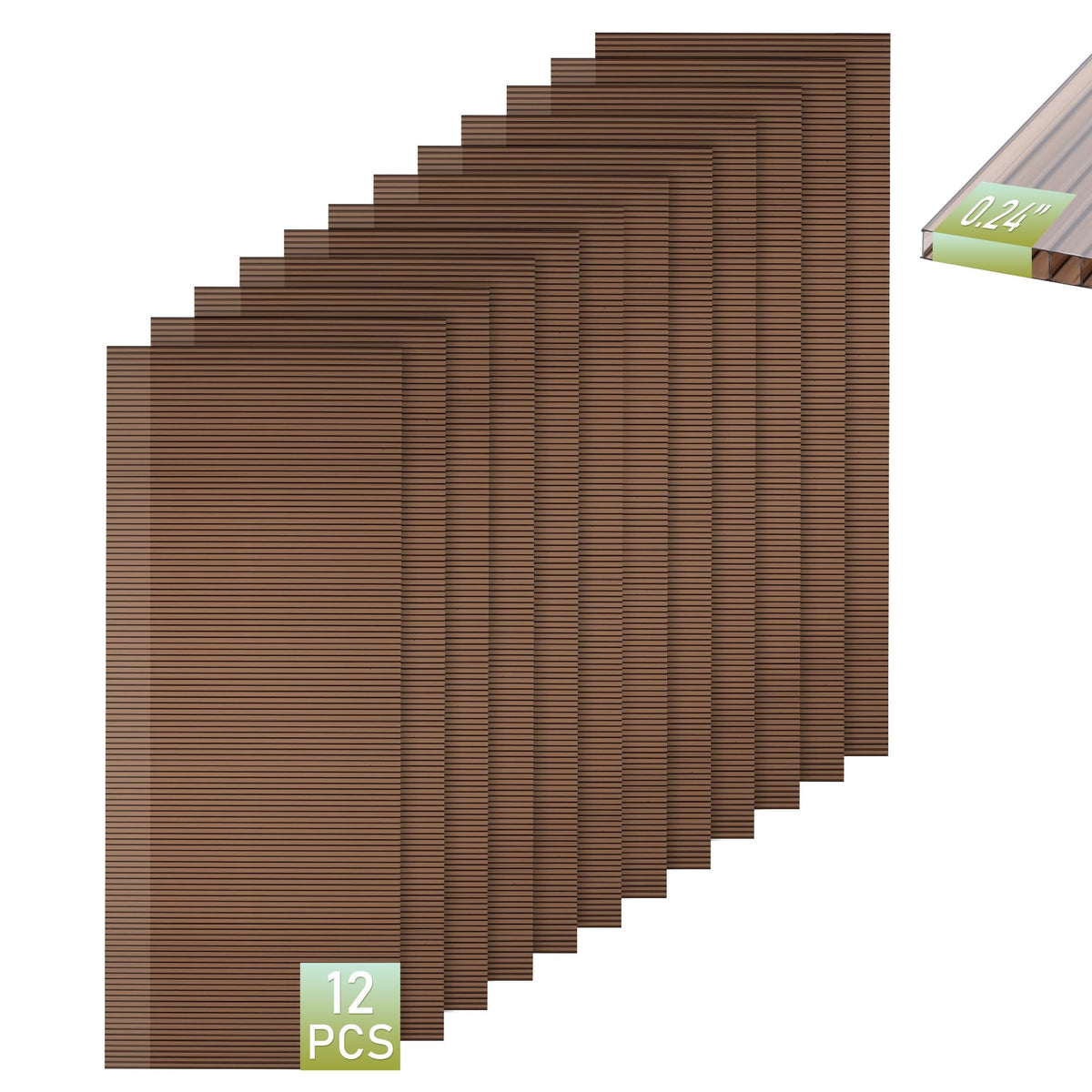 EROMMY 12 Pack 5'x2' Polycarbonate Greenhouse Panels, 0.32" Twin-Wall Sheets, UV Resistant & Weatherproof Clear Roofing for Greenhouse,Gazebo Roofing and Outdoor Projects