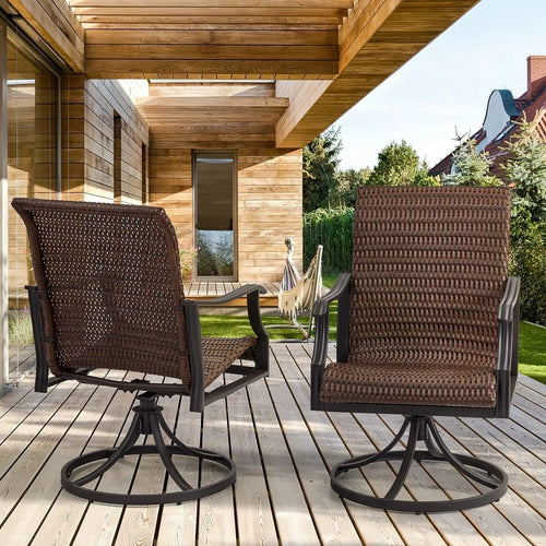 EROMMY Patio Wicker Swivel Chair Set of 2, Heavy Duty Outdoor Dining Chair with 23.5'' High Back, Extra-Large Water-Fall Seat, Gentle Rocker
