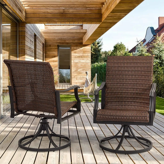 EROMMY Patio Wicker Swivel Chair Set of 2, Heavy Duty Outdoor Dining Chair with 23.5'' High Back, Extra-Large Water-Fall Seat, Gentle Rocker