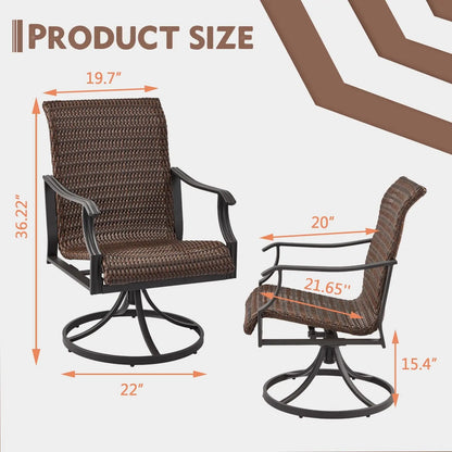 EROMMY Patio Wicker Swivel Chair Set of 2, Heavy Duty Outdoor Dining Chair with 23.5'' High Back, Extra-Large Water-Fall Seat, Gentle Rocker