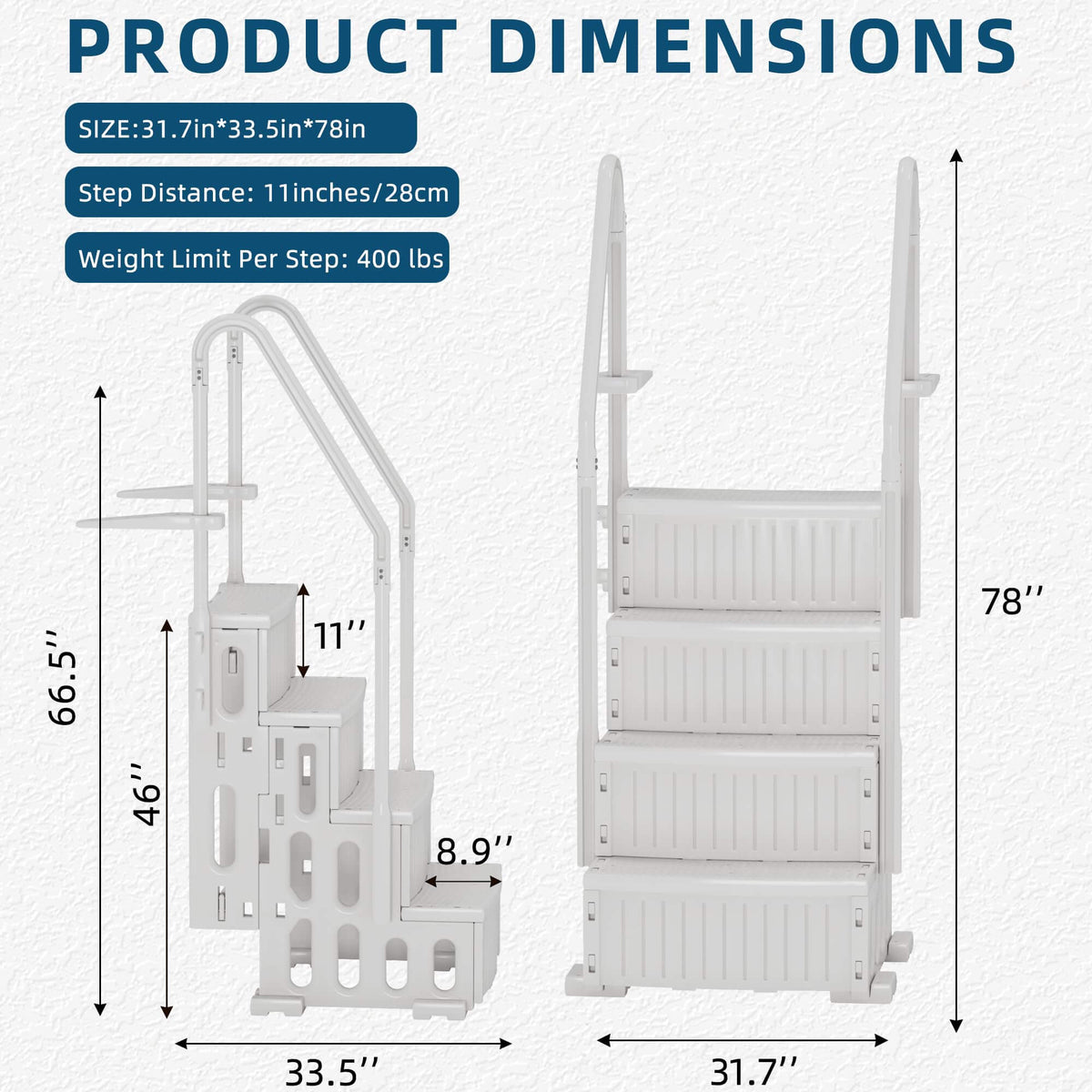 EROMMY Pool Ladder, 4-Step Pool Stairs with Double Handrails and Non-Slip Steps for 48-54” Above Ground and In-Ground Pools, White