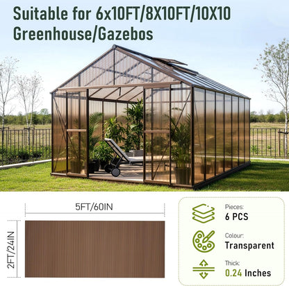 EROMMY 6 Pack 5'x2' Polycarbonate Greenhouse Panels, 0.24" Twin-Wall Sheets, UV Resistant & Weatherproof Clear Roofing for Greenhouse,Gazebo Roofing and Outdoor Projects