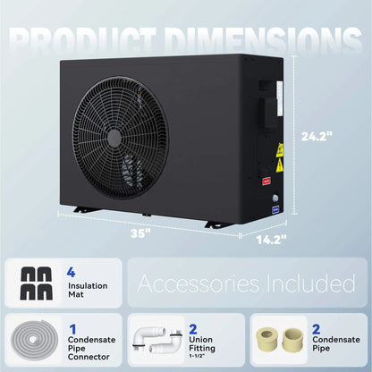 EROMMY 58000BTU DC Inverter Pool Heat Pump, Smart WiFi, Heating & Cooling, for Pools up to 18,000 Gallons, Up to 11.08 COP, 220V
