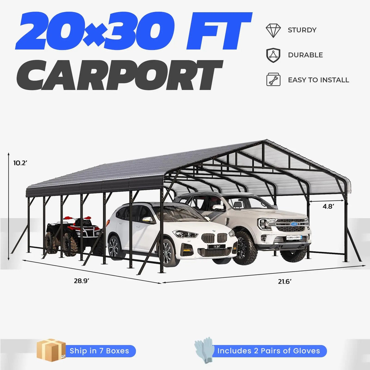 EROMMY 20x40 FT Heavy Duty Metal Carport with Reinforced Steel Braces & Galvanized Steel Roof and Frame, Sturdy Car Shed in All Weathers, Easy Assembly Car Shelter for 2 Cars, SUV, Tractors and Boat