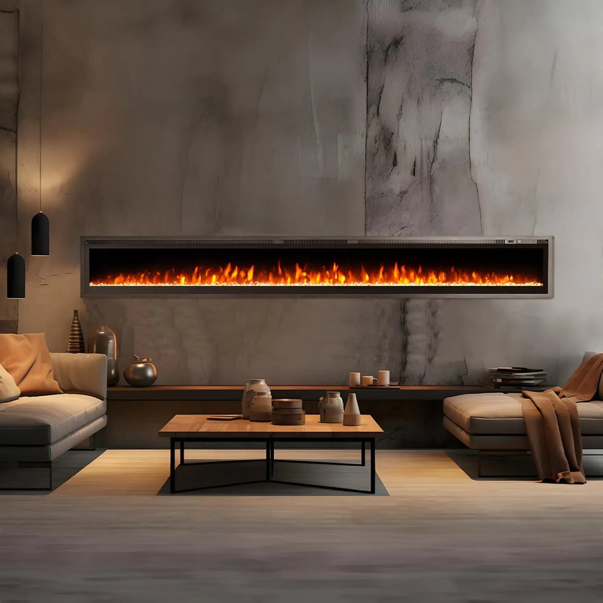 EROMMY Wall Mounted Electric Fireplace, with 12 LED Colors and Remote Control  - 100 inches