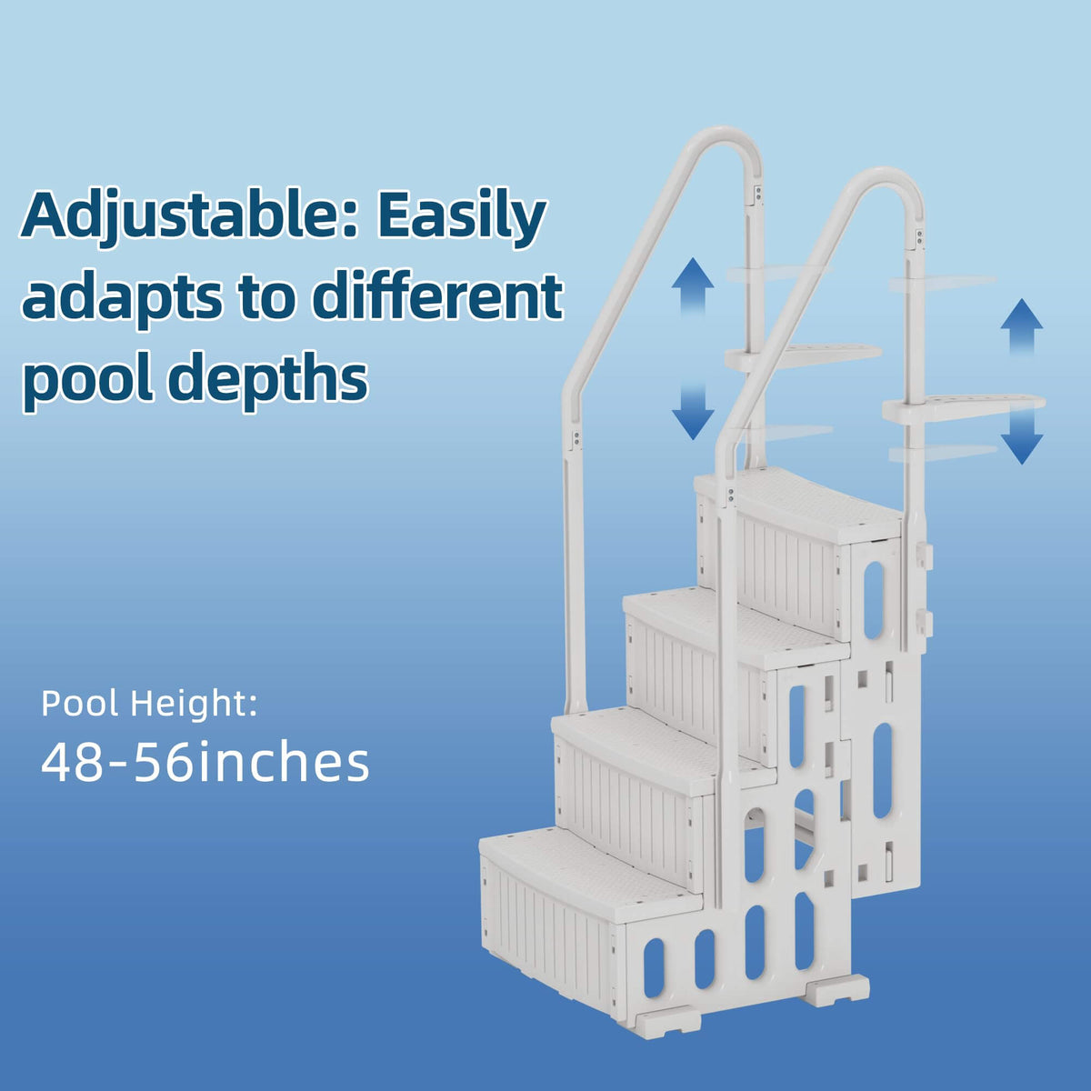 EROMMY Pool Ladder, 4-Step Pool Stairs with Double Handrails and Non-Slip Steps for 48-54” Above Ground and In-Ground Pools, White