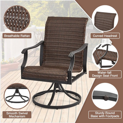 EROMMY Patio Wicker Swivel Chair Set of 2, Heavy Duty Outdoor Dining Chair with 23.5'' High Back, Extra-Large Water-Fall Seat, Gentle Rocker
