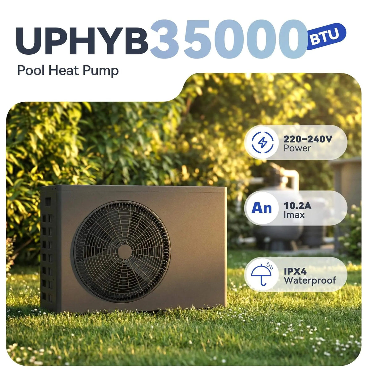 EROMMY 35000BTU DC Inverter Pool Heat Pump, Smart WiFi, Heating & Cooling, for Pools up to 10,000 Gallons, Up to 9.8 COP, 220V