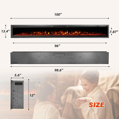 EROMMY Wall Mounted Electric Fireplace, with 12 LED Colors and Remote Control  - 100 inches