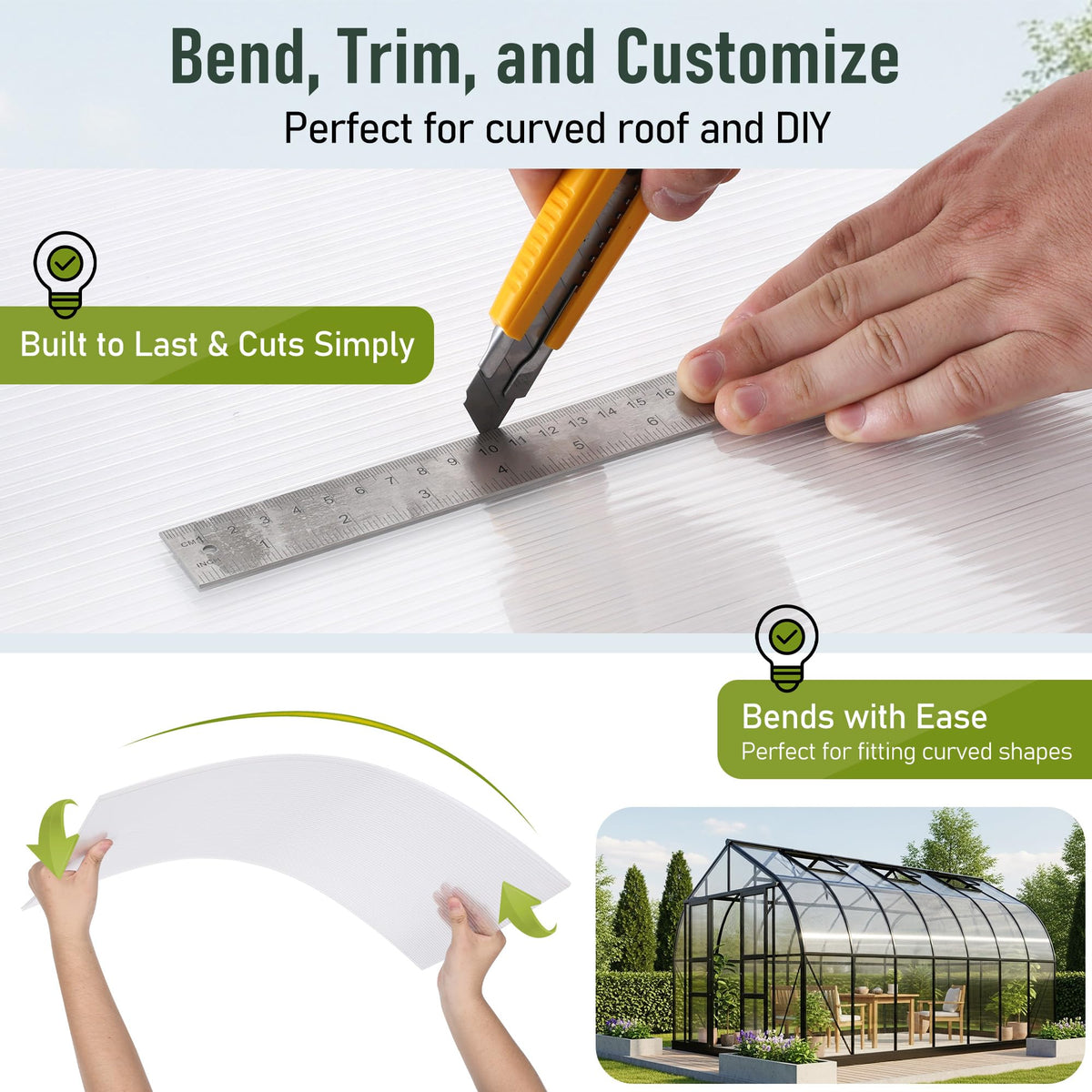 EROMMY 6 Pack 5'x2' Polycarbonate Greenhouse Panels, 0.32" Twin-Wall Sheets, UV Resistant & Weatherproof Clear Roofing for Greenhouse,Gazebo Roofing and Outdoor Projects, Transparent