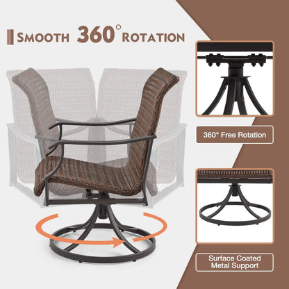 EROMMY Patio Wicker Swivel Chair Set of 2, Heavy Duty Outdoor Dining Chair with 23.5'' High Back, Extra-Large Water-Fall Seat, Gentle Rocker