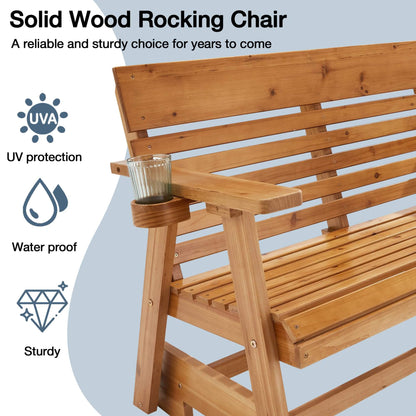 EROMMY Patio Glider Bench Chair Set with Cup Holders, Ergonomic Deep Contoured Seat