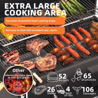 EROMMY 36 In Large Charcoal Grill - 620 Sq.In Oversized BBQ Area with Storage Cabinet & Individual Lifting Charcoal Trays, Foldable Side Tables and Thermometer