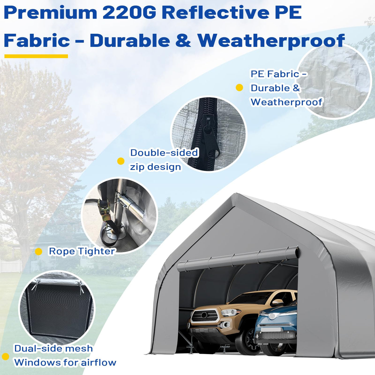 EROMMY 20x40 FT Heavy Duty Durable Carport With 3-Layer PE Waterproof Cover