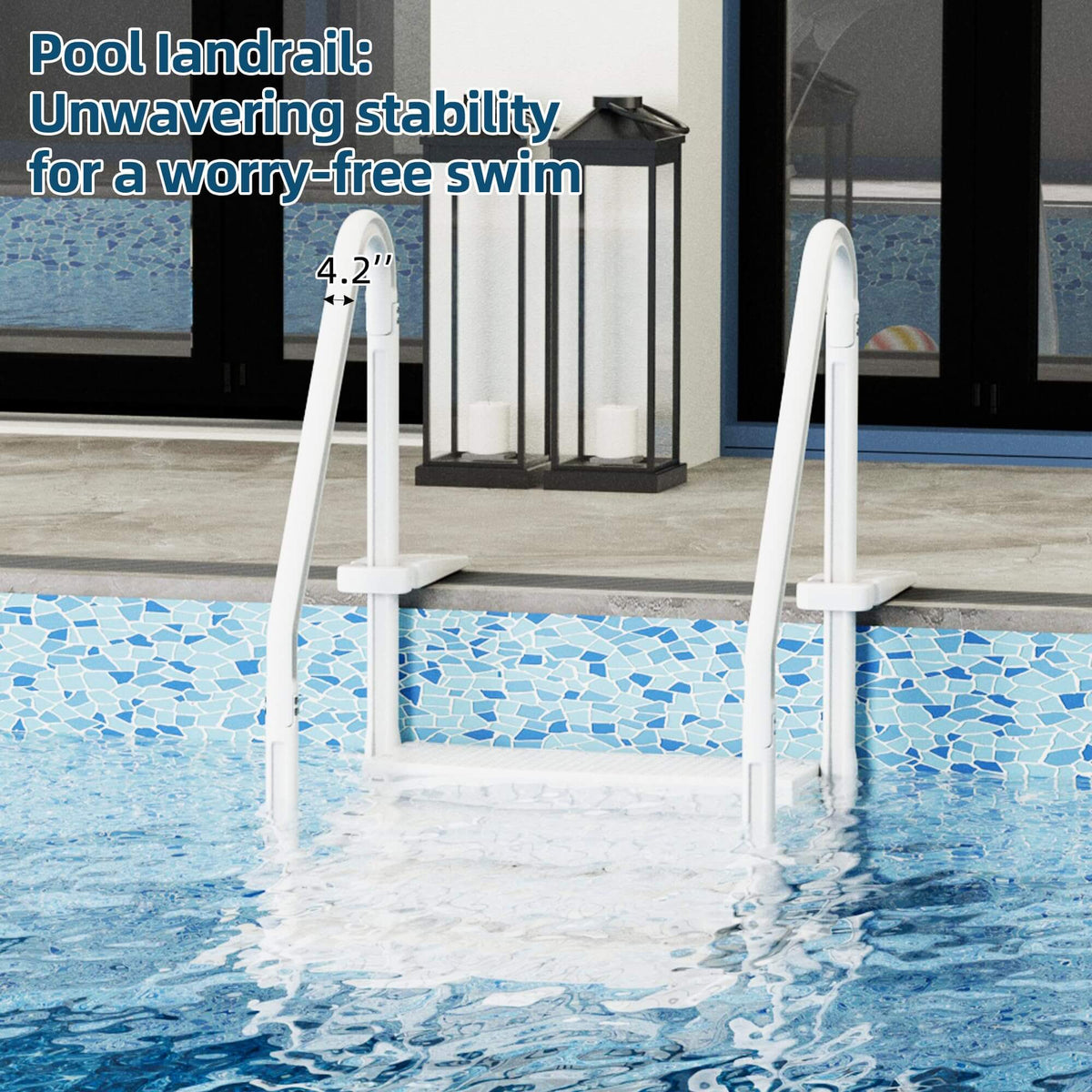EROMMY Pool Ladder, 4-Step Pool Stairs with Double Handrails and Non-Slip Steps for 48-54” Above Ground and In-Ground Pools, White