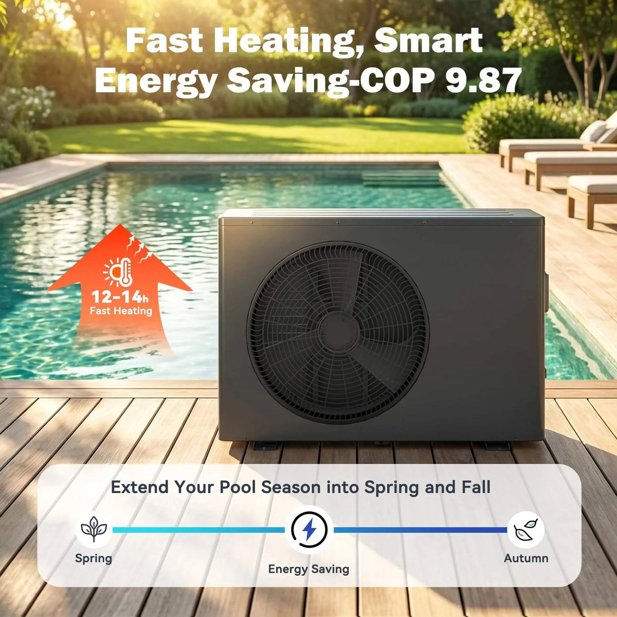 EROMMY 35000BTU DC Inverter Pool Heat Pump, Smart WiFi, Heating & Cooling, for Pools up to 10,000 Gallons, Up to 9.8 COP, 220V