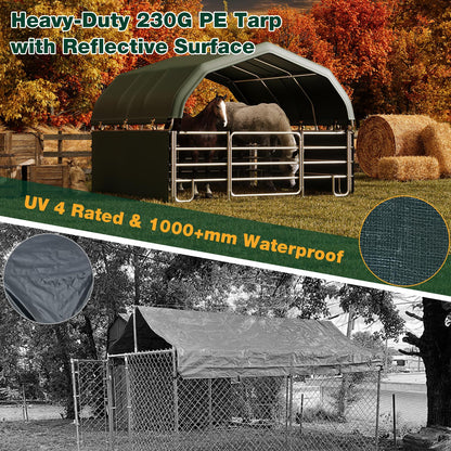 EROMMY 12'x12'x9.2' Corral and Livestock Shelter, Heavy Duty Round Style Canopy, Waterproof and UV Treated Steel Frame Cover, Easy Assembly Stable and Temporary Farm Shed, Green